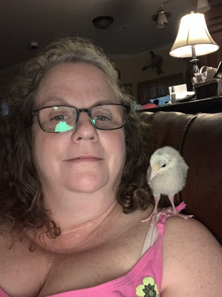 Laura and turkey chick
